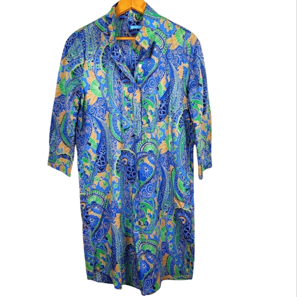 J. McLaughlin Blue Green Paisley Shirt Dress